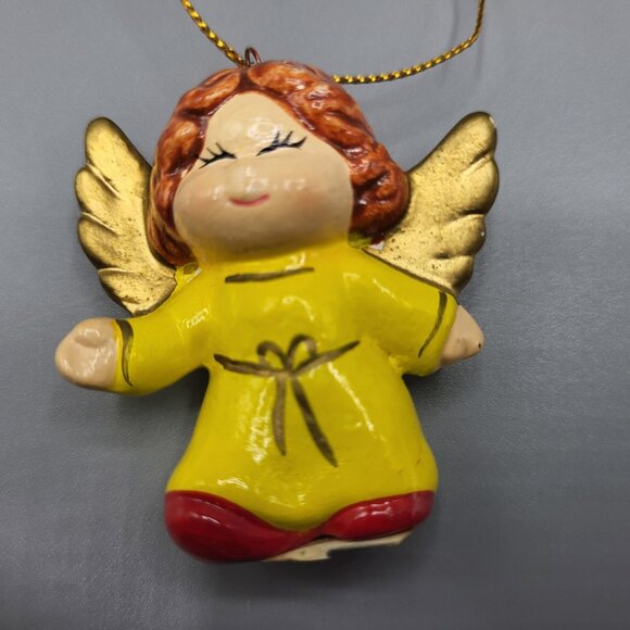 Vintage Enesco Ceramic Mini Angels Cherubs Christmas Ornaments Set Of 3 Hanging - Picture 8 of 11